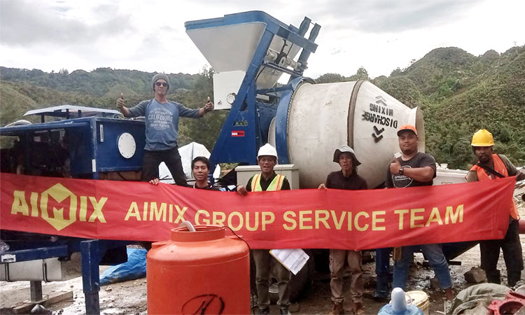 40m3 concrete mixer with pump working in Papua