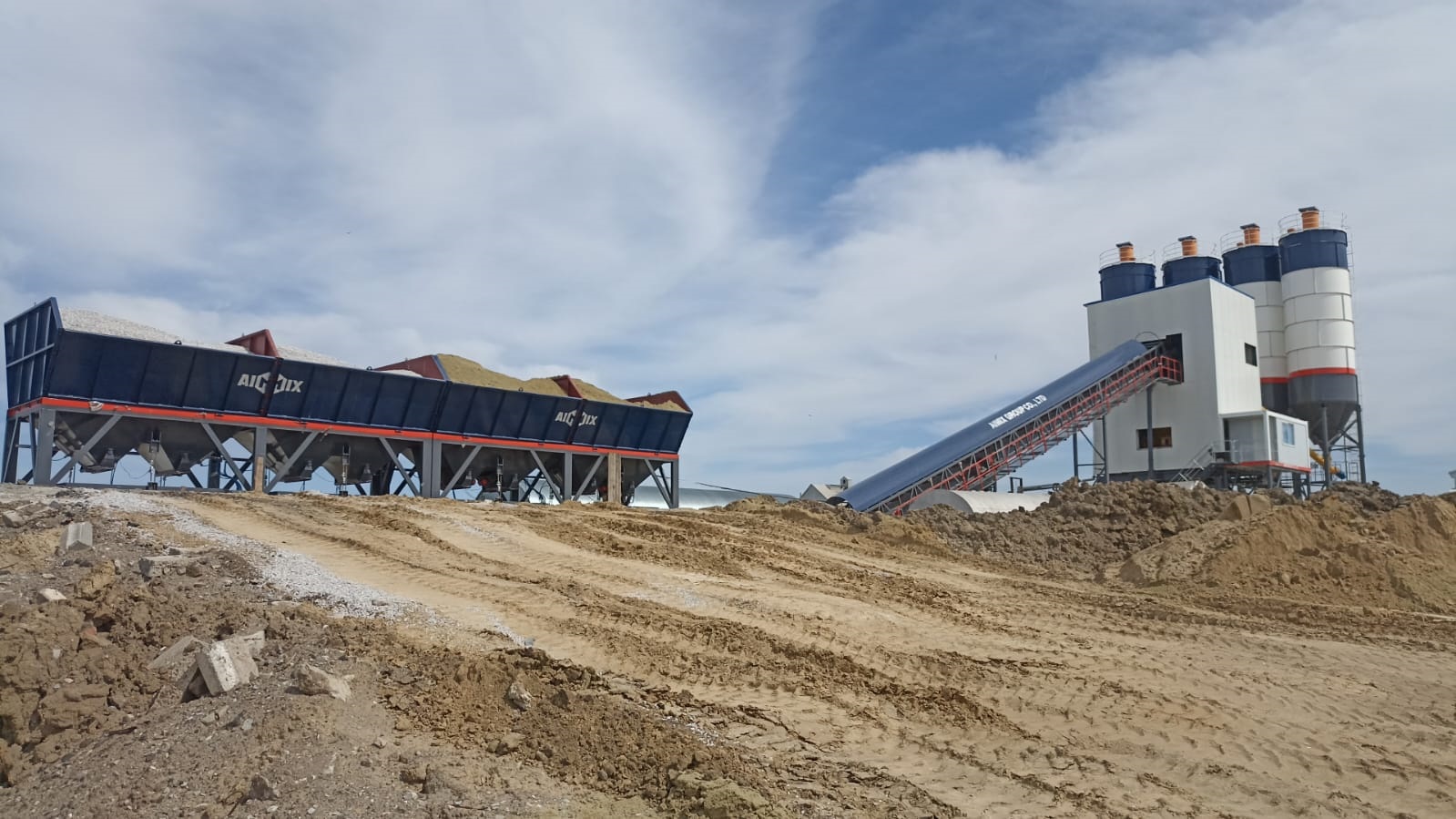 AIMIX AJ180 stationary concrete batching plant in KZ