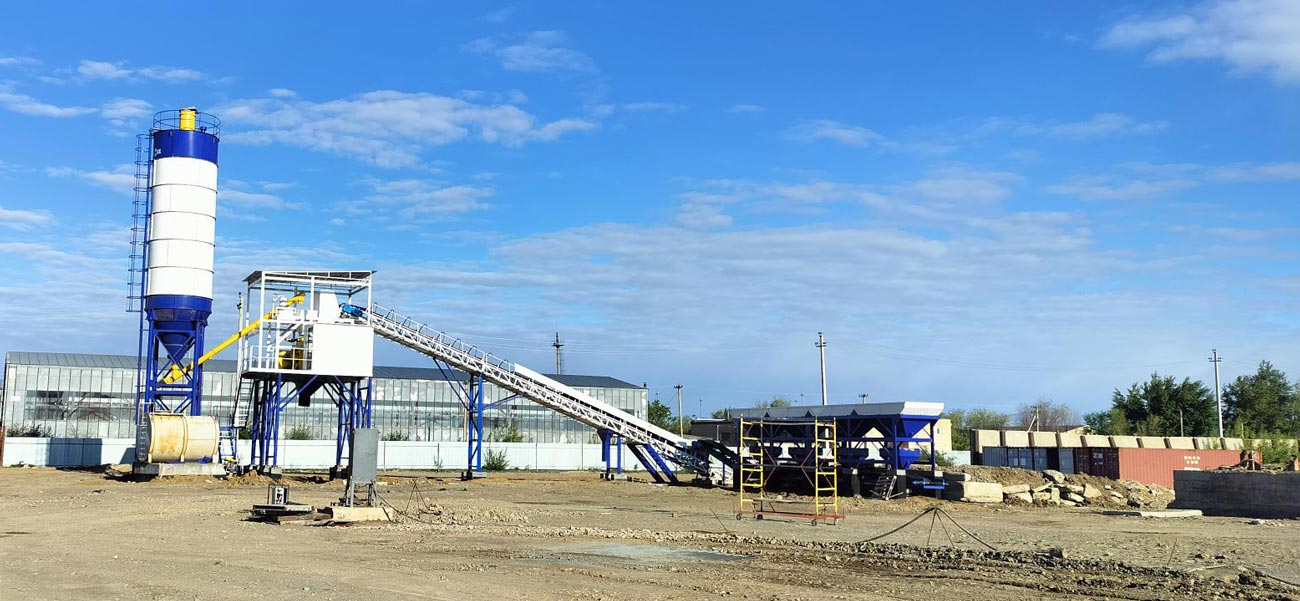 aj60 stationary concrete batching plant in Kazakhstan